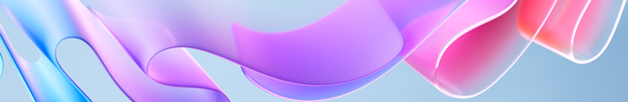 Banner mit einem dreidimensionalen, pastellfarbenen Farbverlaufsband vor blauem Hintergrund.
