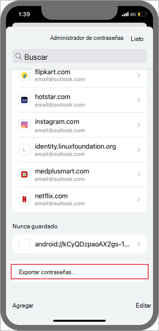 Ubicación de Exportar contraseñas en Chrome para Android