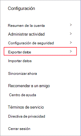 El menú de configuración de Dashlane con la opción Exportar datos resaltada.