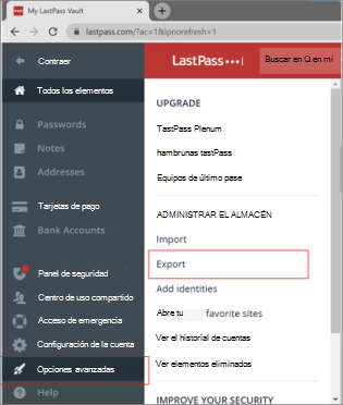 Ubicación de exportación de Contraseñas de escritorio LastPass