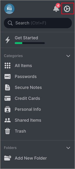 Botón de configuración de NordPass