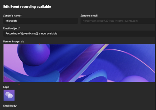 Näyttökuva webinaarisesta sähköpostimallista Microsoft Teamsissa.