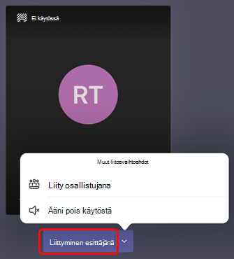 Valitse Liity esittäjänä