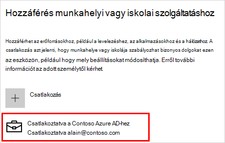 Munkahelyi vagy iskolai képernyő elérése csatlakoztatott Contoso-fiókkal