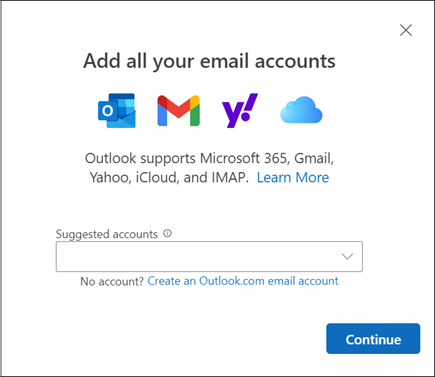 新しい Outlook for Windows で [アカウントの追加] ダイアログ ボックス