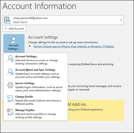 Outlook で変更できるアカウント設定には、複数の種類があります。