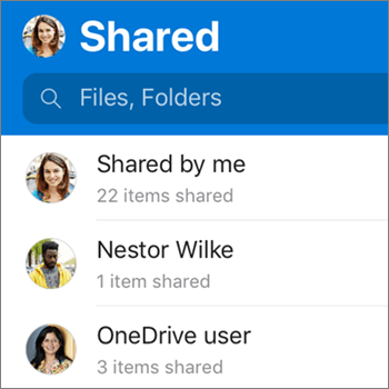 Android 用の OneDrive アプリの [共有ファイル] ビュー