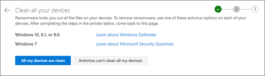 OneDrive Web サイトの [すべてのデバイスをクリーンアップする] 画面のスクリーンショット