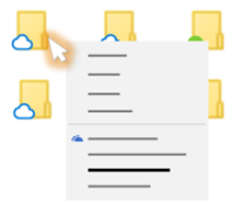 エクスプローラーから OneDrive ファイルを右クリックしたときに示されるオプション メニューの概念図