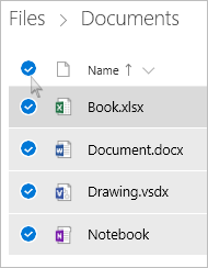 OneDrive 内のすべてのファイルとフォルダーを選択するスクリーンショット