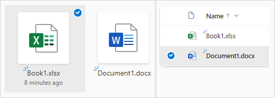 するスクリーンショット タイル ビューで OneDrive でファイルを選択するスクリーンショット