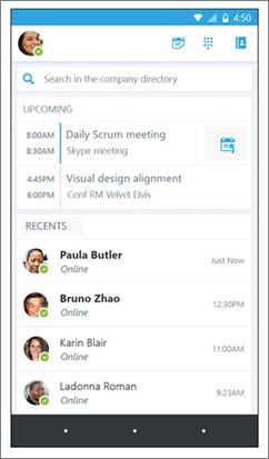 홈 화면 비즈니스용 Skype for Android