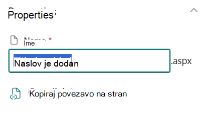 Ime strani pod podrobnostmi strani