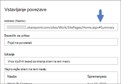 Primer povezave z zaznamkom