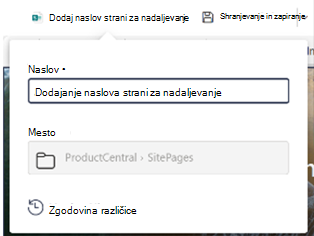 Polje »Naslov« v ukazni vrstici