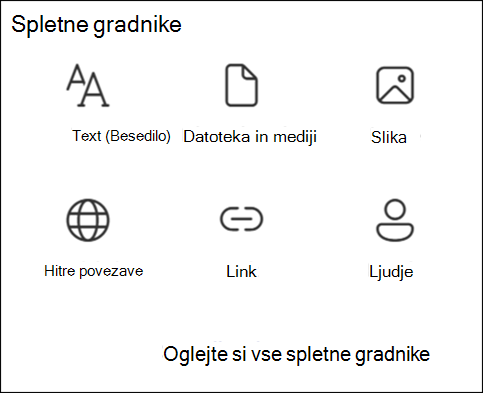 Seznam spletnih gradnikov v orodju Toolbox