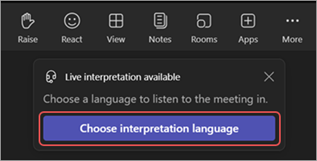 Posnetek zaslona, na katerem je v aplikaciji Microsoft Teams izbran gumb Izberite jezik tolmačenja
