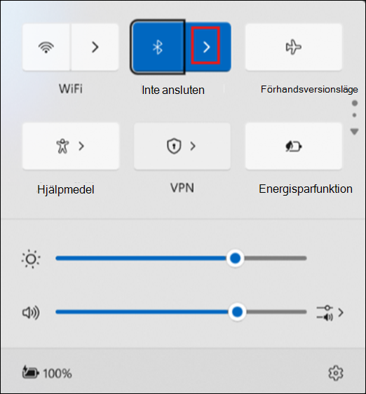 Knappen Hantera Bluetooth-enheter i Snabbinställningar.