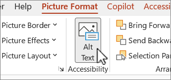Knappen Alternativtext på menyn Bildformat i Word