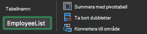 Fältet Tabellnamn i Excel för Mac
