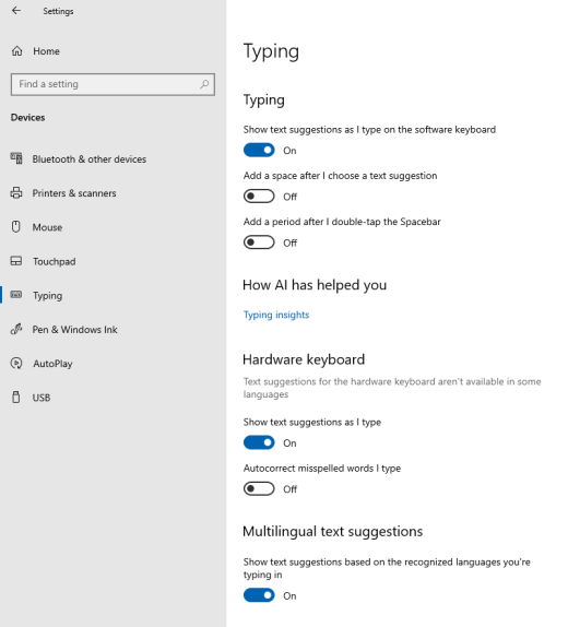 Alternativet för textförslag medan du skriver i Windows