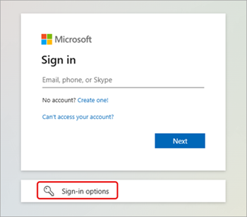 Ảnh chụp màn hình tô sáng các tùy chọn đăng nhập cho Microsoft Teams.